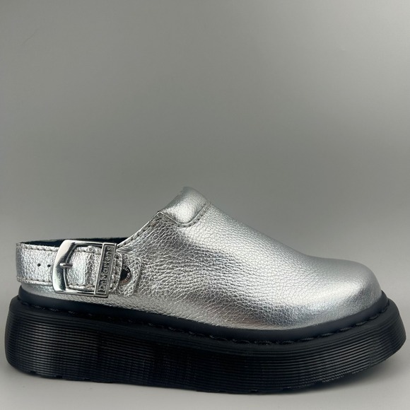 Dr Martens Laketen Women Size 6 Silver Metallic Leather Slingback Clog Mules NEW
